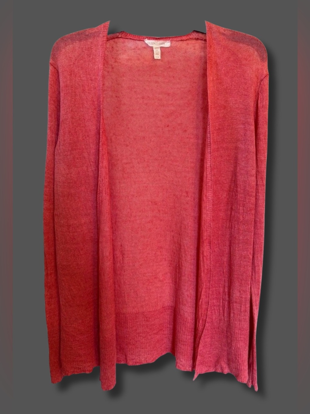 Eileen Fisher 100% Linen Cardigan M Coral Open Front Lightweight Sweater